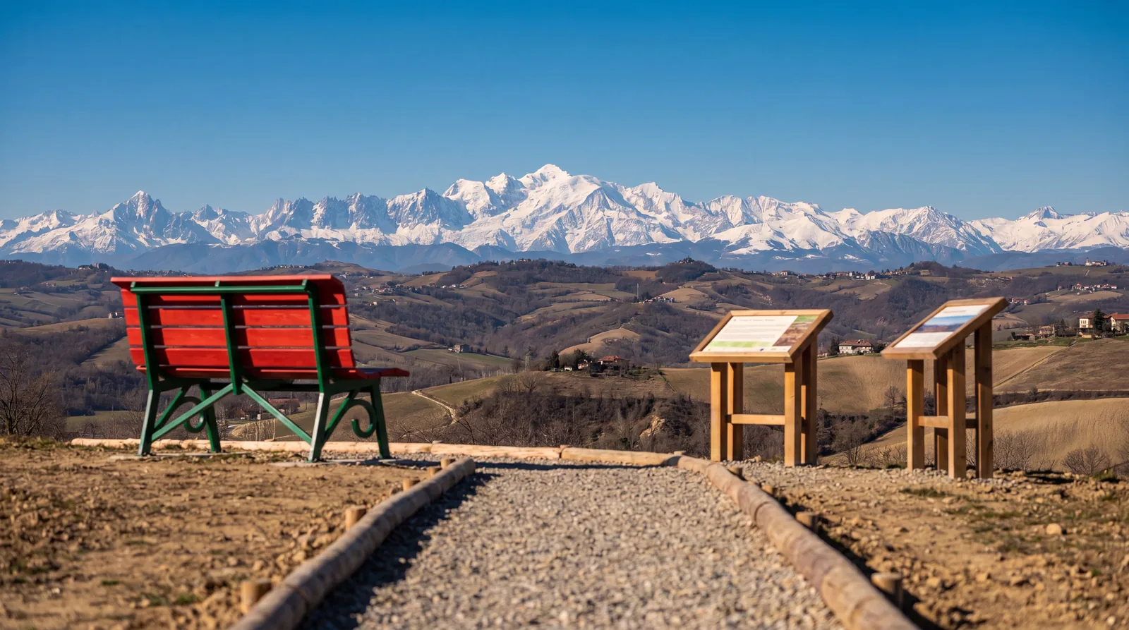 Le panchine, con le Alpi sullo sfondo — Il Boscheto